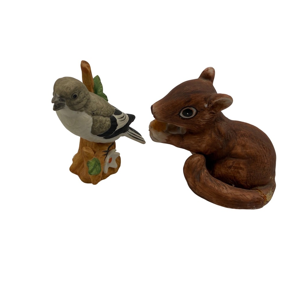 Lefton Bird and Squirrel Figurine Vintage 1987 Brown Nature‎ Woodland Sri Lanka